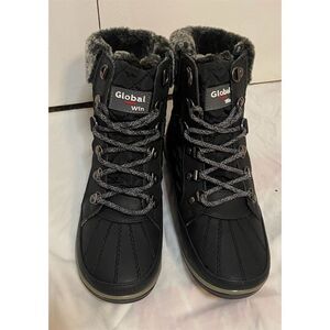 Global Win Women's Black Mid-Calf Snow Boots Size 6.5 Waterproof Warm